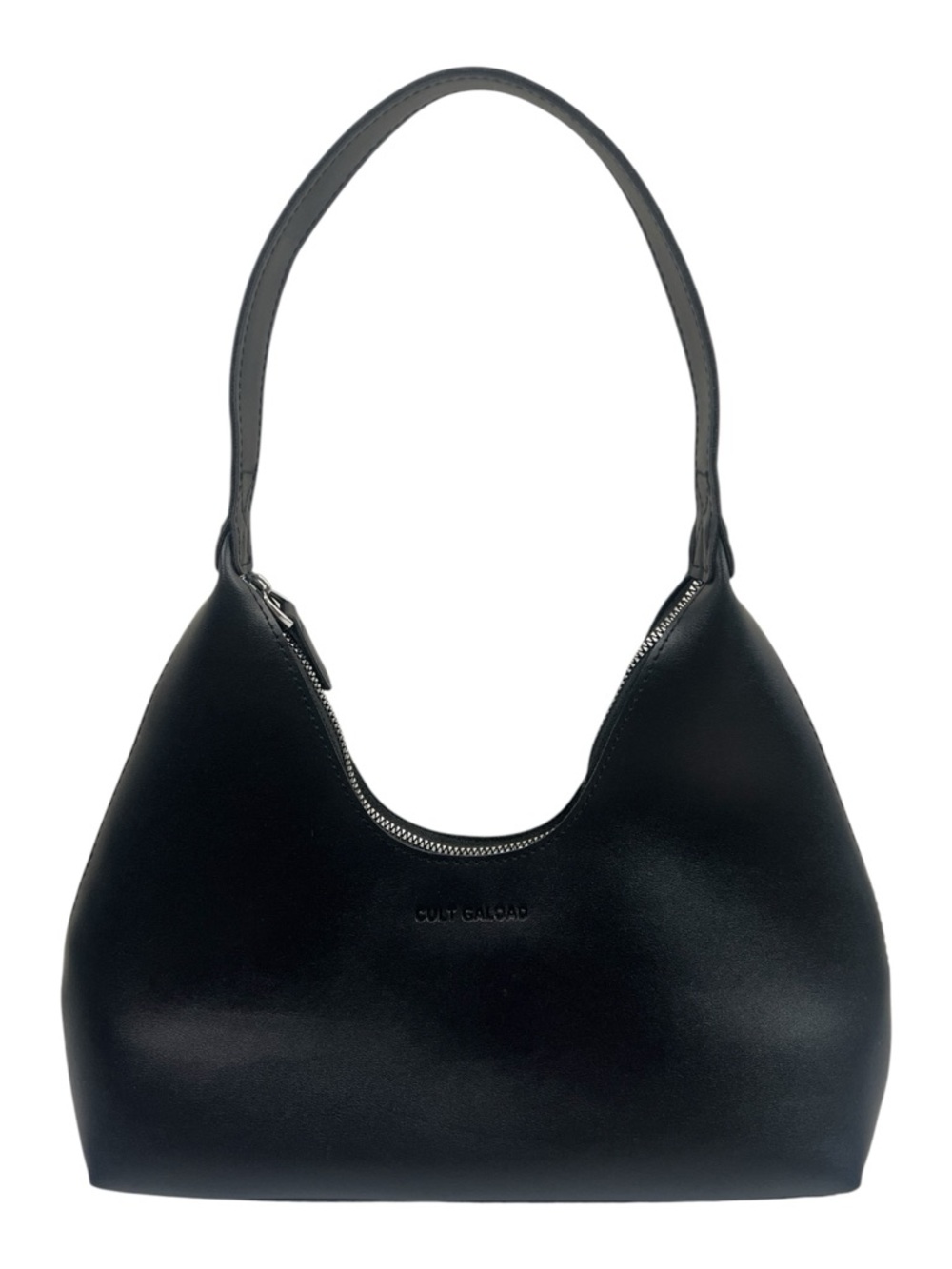 Cult Gaload Black Shoulder Purse Minimalist Sleek Zip Hobo Bag